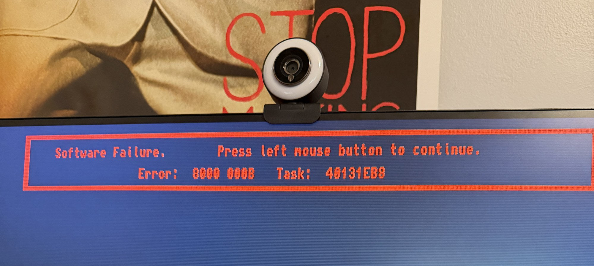 Amiga Software Failure requester showing Error 0000 000B on a MiSTer running AmigaVision.